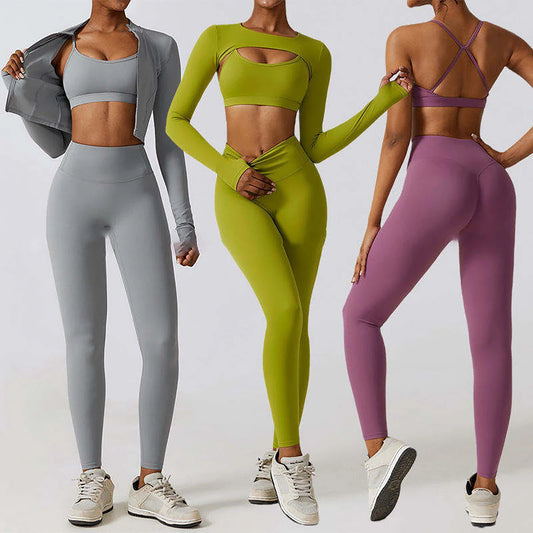 Hot Sales Active Wear Suits 4 Pieces Sports Bra Top Yoga Jacket Gym Wear Workout Sets Women Sportswear Gym Fitness Set