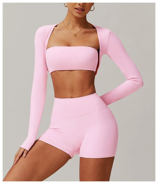WOJIEER Sports Bra High Waist Leggings Suit Long Sleeve Workout Wear Gym Sportswear Women Fitness Clothes Yoga Set