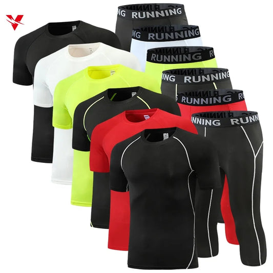 Men's Running Tracksuit Training Fitness Sportswear Set Compression Leggings Sport Clothes Gym Sports Tight Sweatpants 826+925