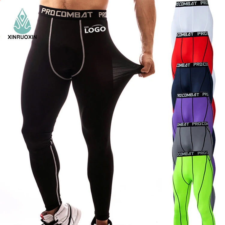 Custom Logo Men Polyester Sportswear Compression Dry Cool Sports Tights Pants Base Layer Gym Workout Running Leggings