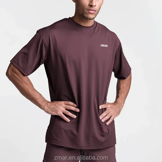 ZM-916 OEM Men's Nano Mesh Oversized Tee For Fitness High Quality 4-way Stretch Fabric Gym T-shirt With Side Splits