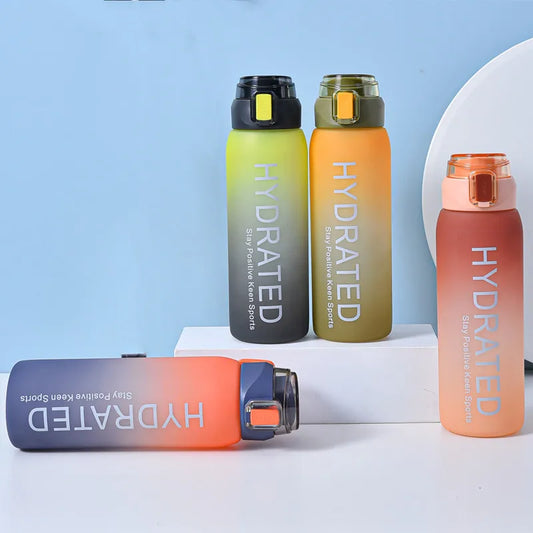 Leejo 2023 New Product 1000ml Time Marker Sports Plastic Water Bottles With Handle 1litre Matt Surface Water Bottle