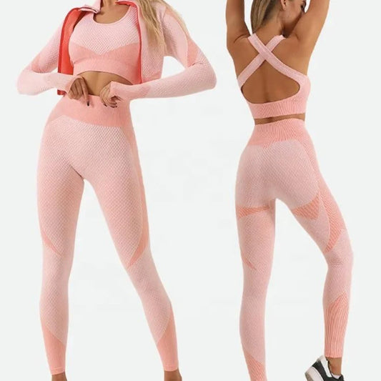 New Women Yoga Set Gym Clothing Female Active Sport Wear Running Fitness Suit Yoga Set Seamless Sport Set
