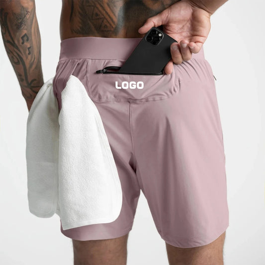 High Quality 100% Polyester Quick Dry Zipper Pocket Towel Loop Gym Fitness Workout Athletic Running Training Shorts For Men