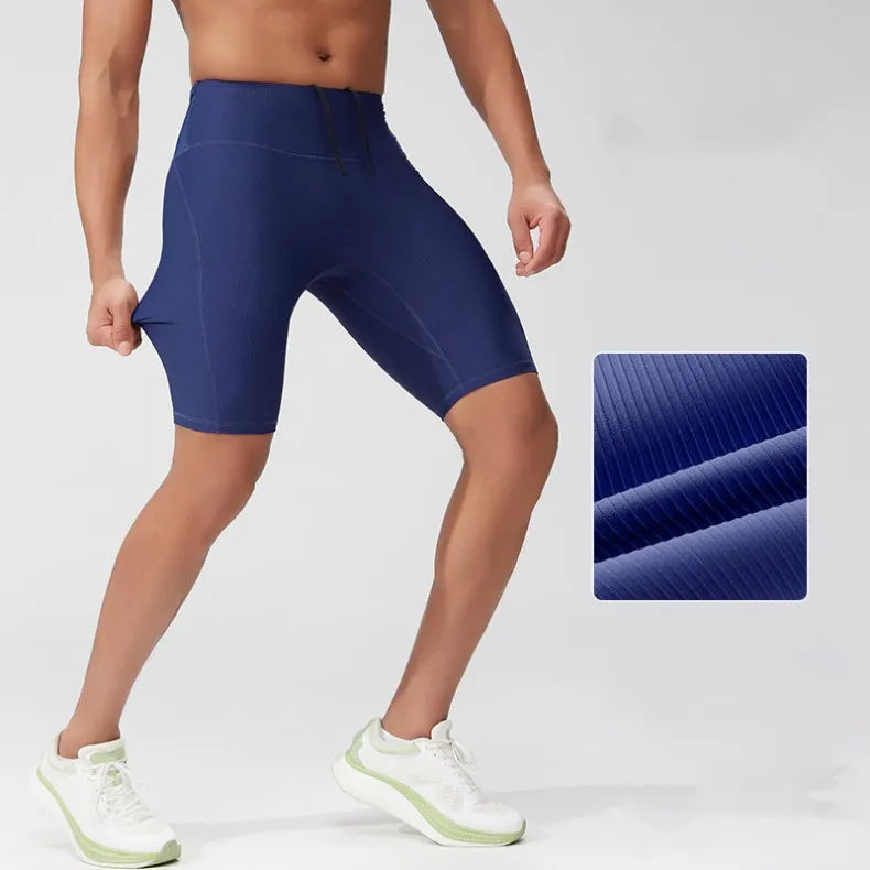 Men High Quality Sports Tight Shorts Rib Solid Custom Logo Nylon Breathable Gym Running Shorts Quick Dry Compression Shorts