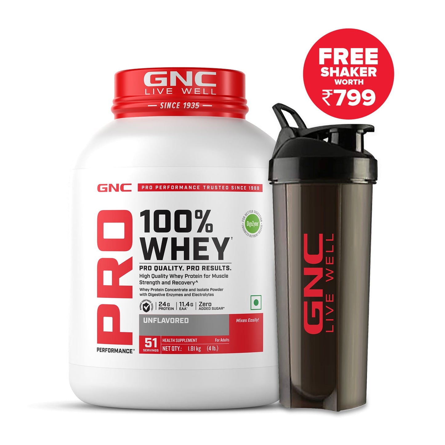 GNC PP 100% WHEY UNFLAVORED (1.81 KG)