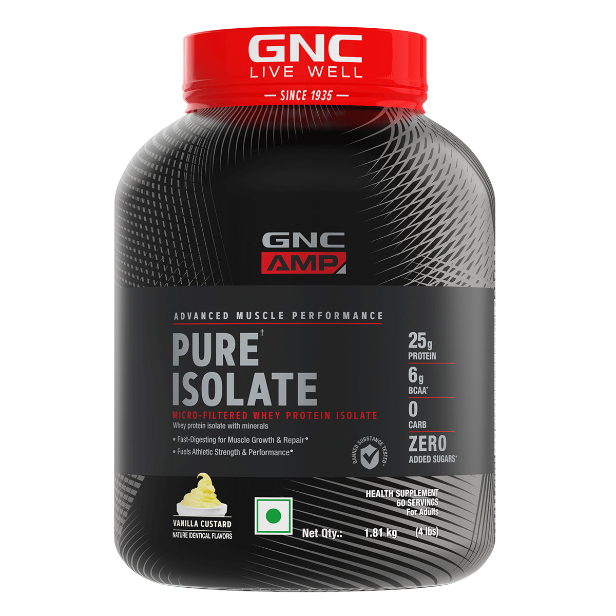 GNC AMP Pure Isolate Zero Carb Vanilla 4 Lbs