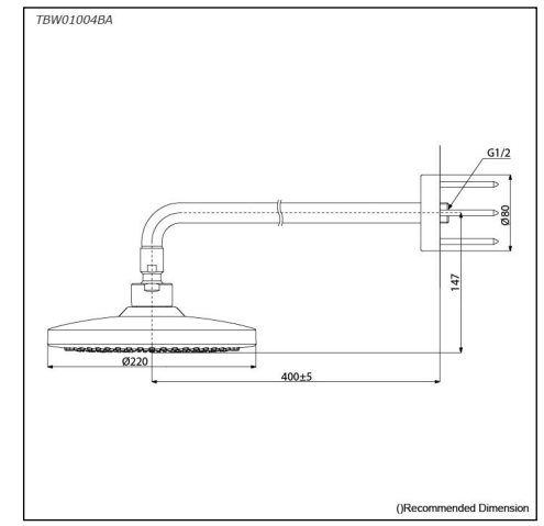 TBW01004BA 2 Mode Round Over Head Shower With Pipe