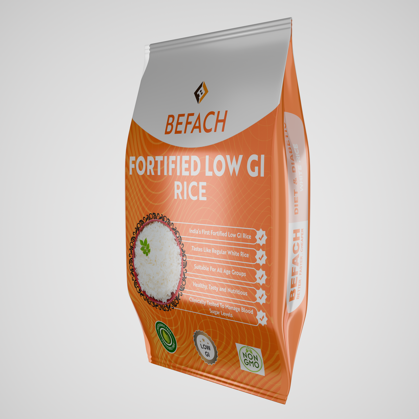 Befach Fortified Low Gi Rice (1 Kg)| Certified By National Institute Of Nutrition | Low Sugar | Low Gi | Free Of Pesticides, Non Gmo, Perfect For Diet & Diabetic People