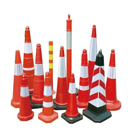 Red & Black PVC Traffic Safety Cones with Reflective Strips Collar (Pack of 10)